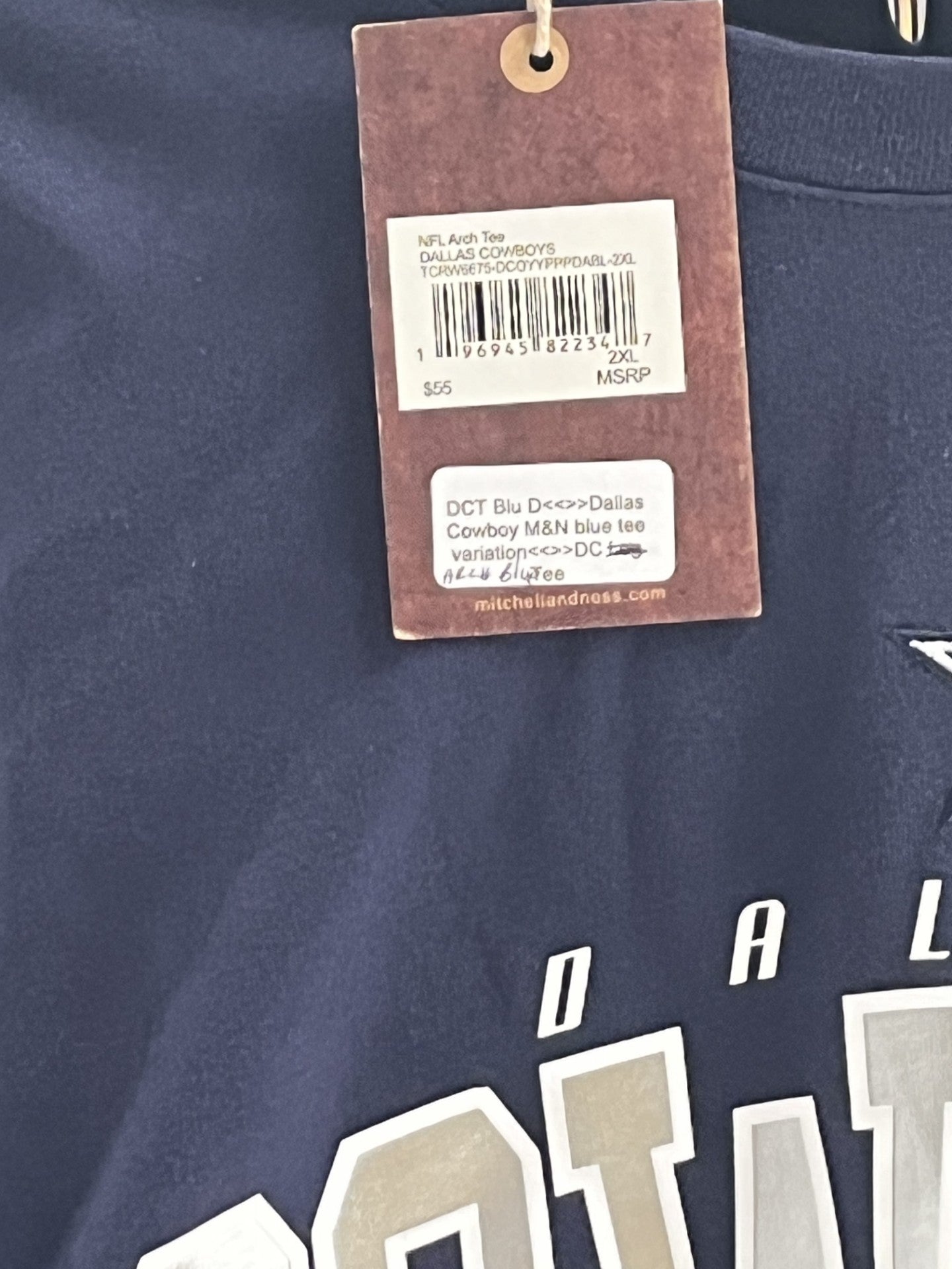 Mitchell & Ness Navy Dallas Cowboys Team Name Arch T-Shirt Men’s NWT
