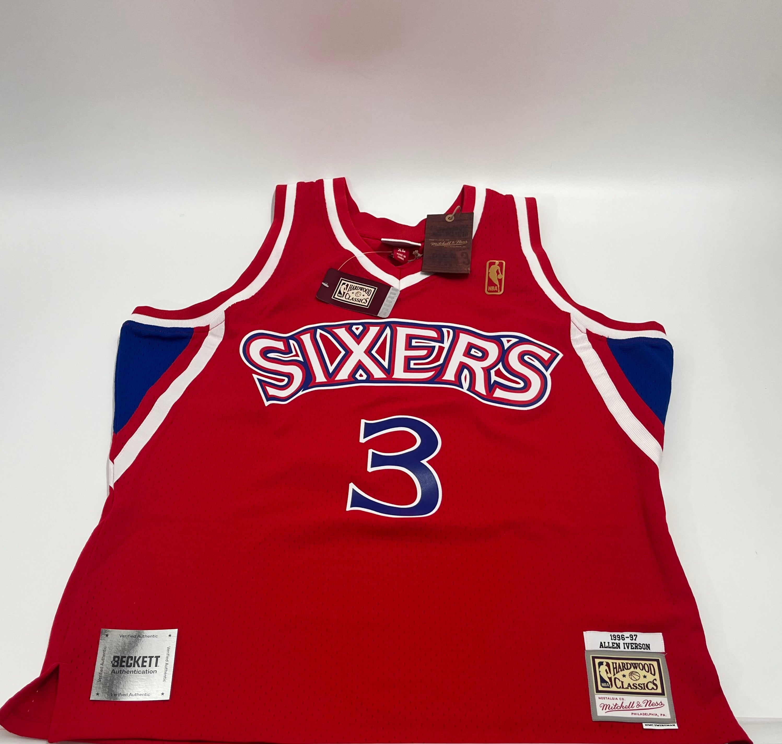 Allen Iverson Signed 76ers 96/97 Red M&N HWC Swgmn Jersey BAS (Red/Blue)