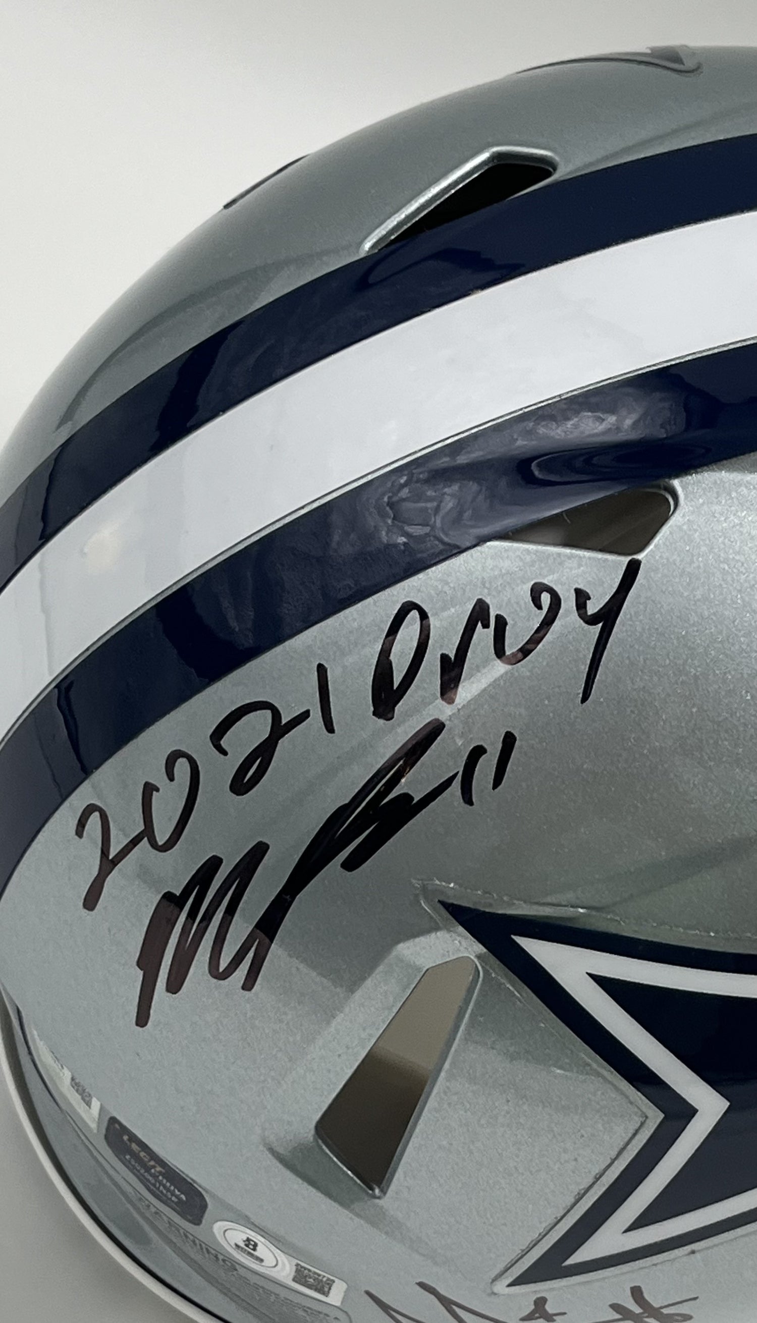 Emmitt Smith, Tony Dorsett, Micah Parsons &amp; Dak Prescott Signed Cowboys Full-Size Authentic On-Field Speed Helmet with ROY Inscriptions (Beckett)