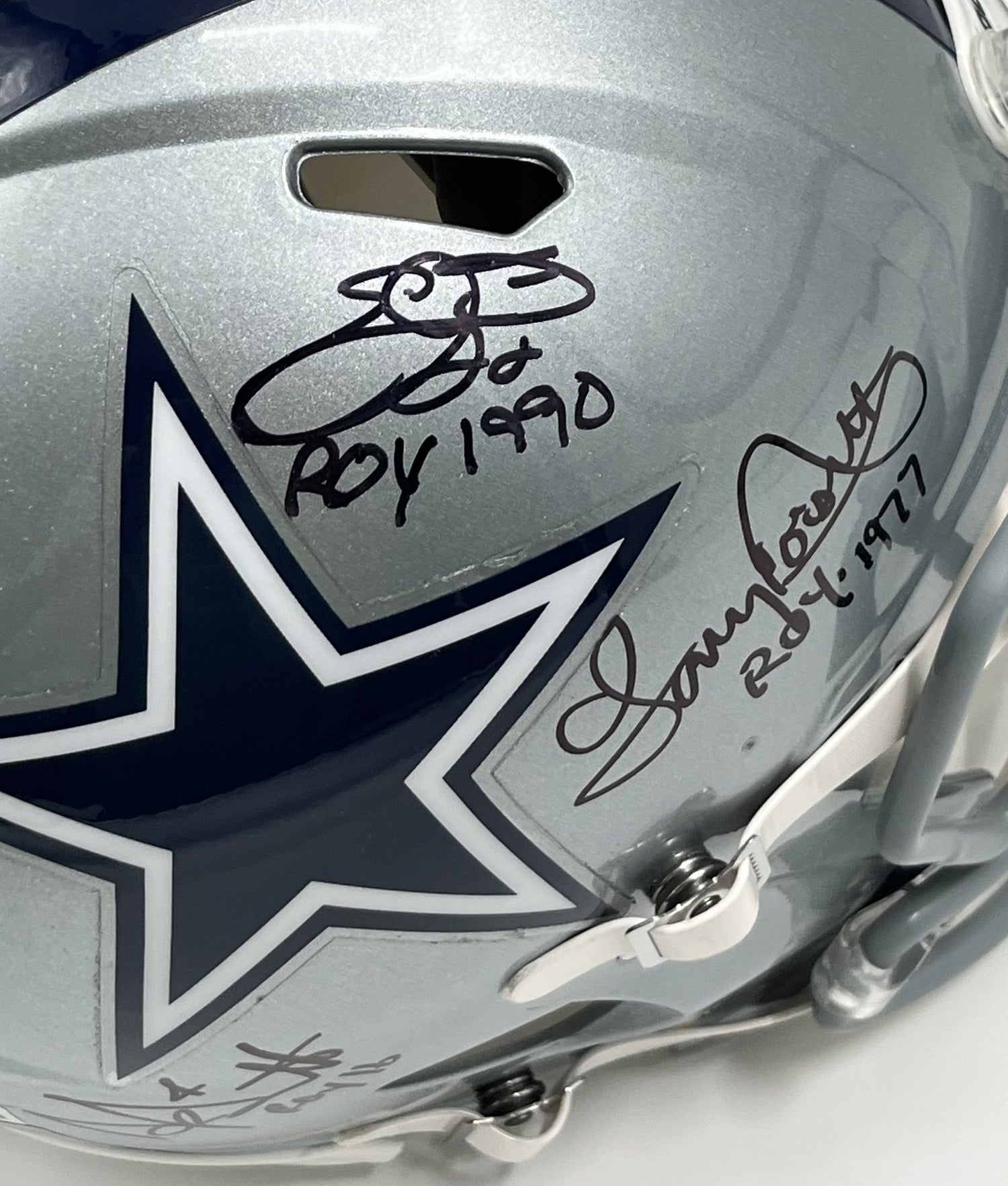 Emmitt Smith, Tony Dorsett, Micah Parsons &amp; Dak Prescott Signed Cowboys Full-Size Authentic On-Field Speed Helmet with ROY Inscriptions (Beckett)