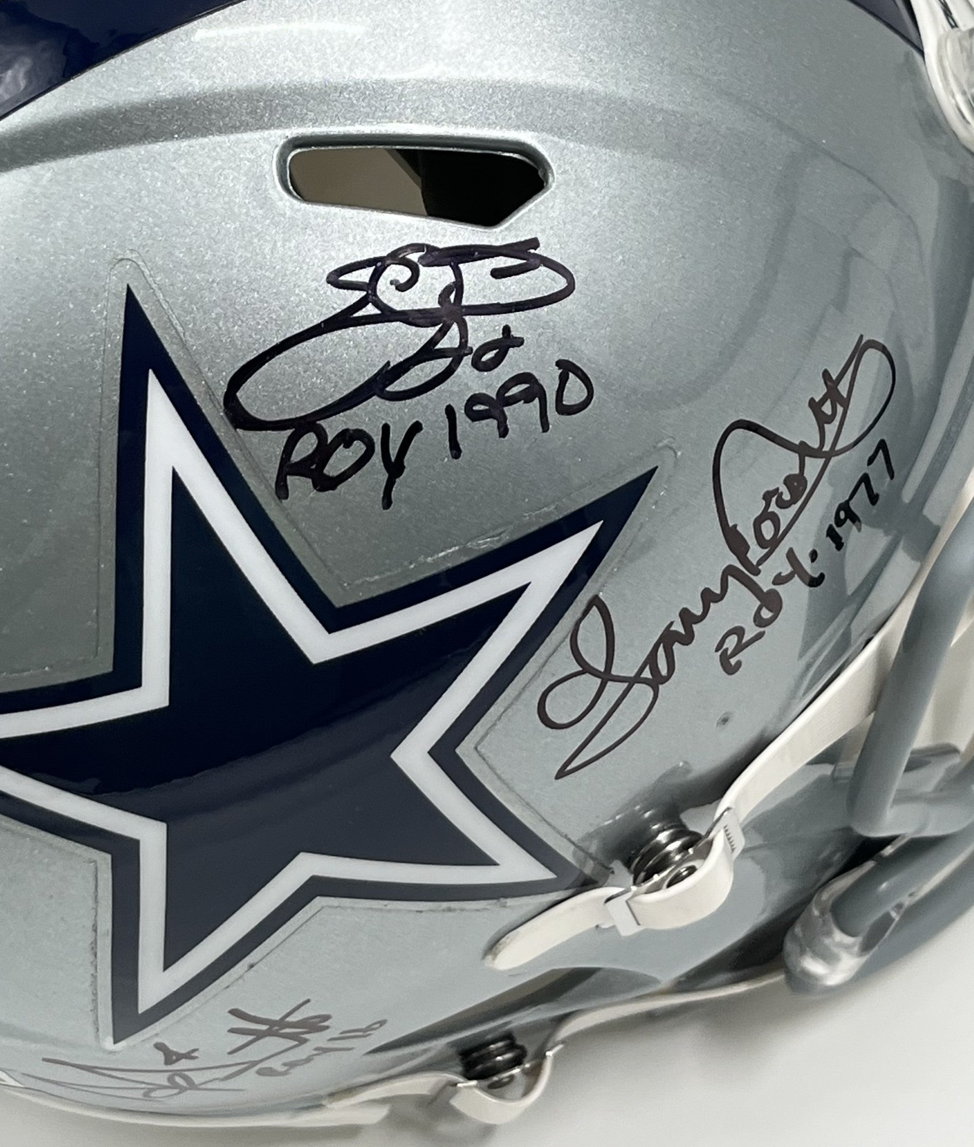 Emmitt Smith, Tony Dorsett, Micah Parsons &amp; Dak Prescott Signed Cowboys Full-Size Authentic On-Field Speed Helmet with ROY Inscriptions (Beckett)