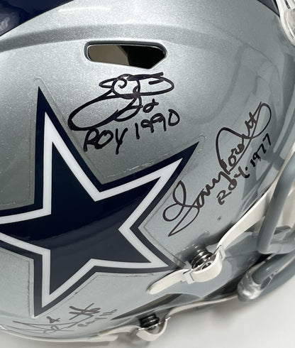 Emmitt Smith, Tony Dorsett, Micah Parsons &amp; Dak Prescott Signed Cowboys Full-Size Authentic On-Field Speed Helmet with ROY Inscriptions (Beckett)