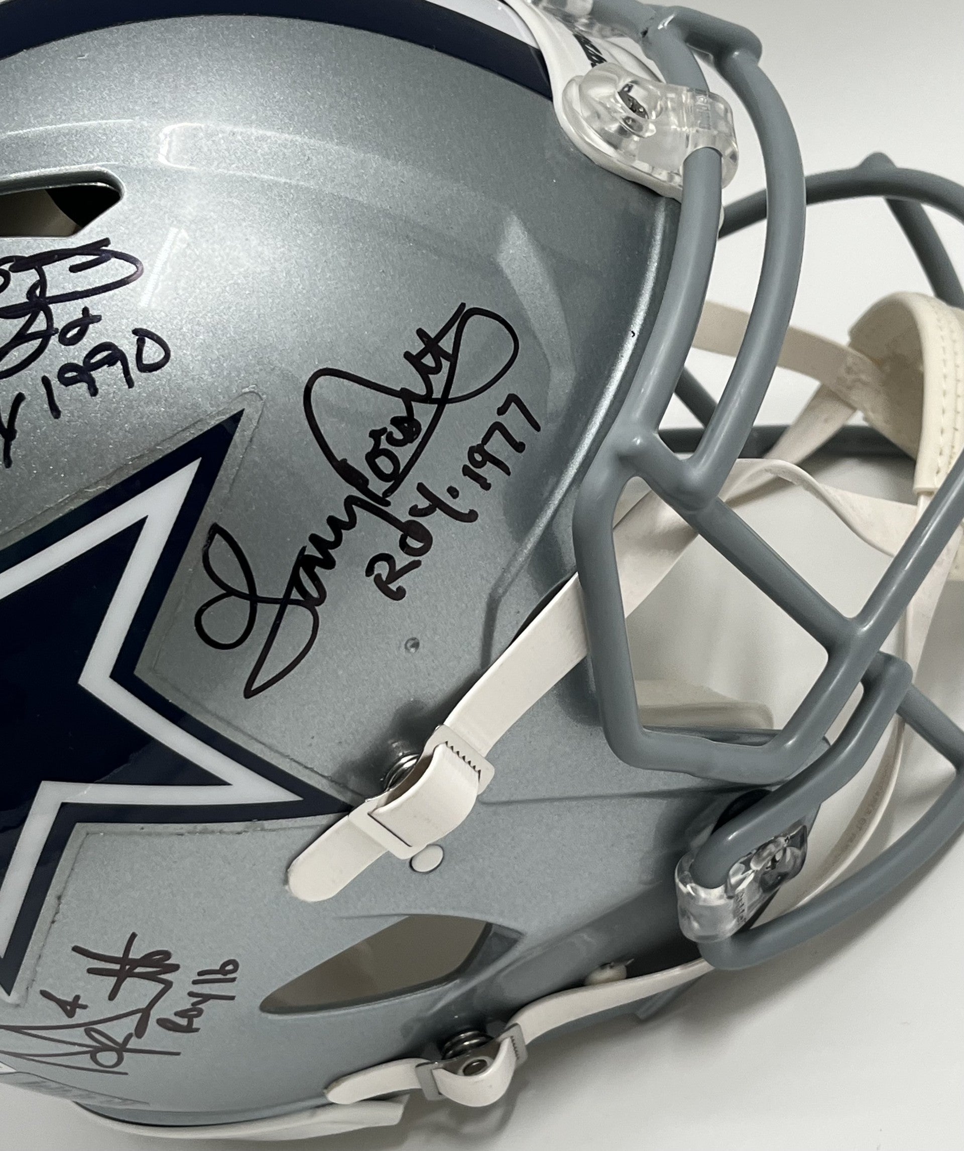 Emmitt Smith, Tony Dorsett, Micah Parsons &amp; Dak Prescott Signed Cowboys Full-Size Authentic On-Field Speed Helmet with ROY Inscriptions (Beckett)