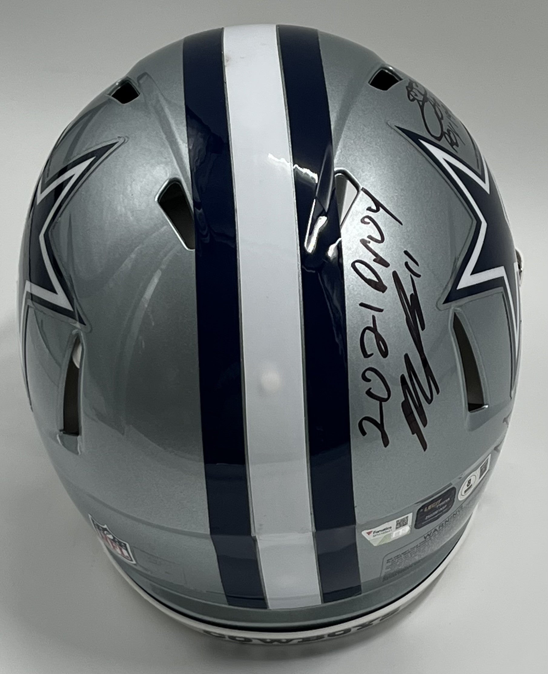 Emmitt Smith, Tony Dorsett, Micah Parsons &amp; Dak Prescott Signed Cowboys Full-Size Authentic On-Field Speed Helmet with ROY Inscriptions (Beckett)