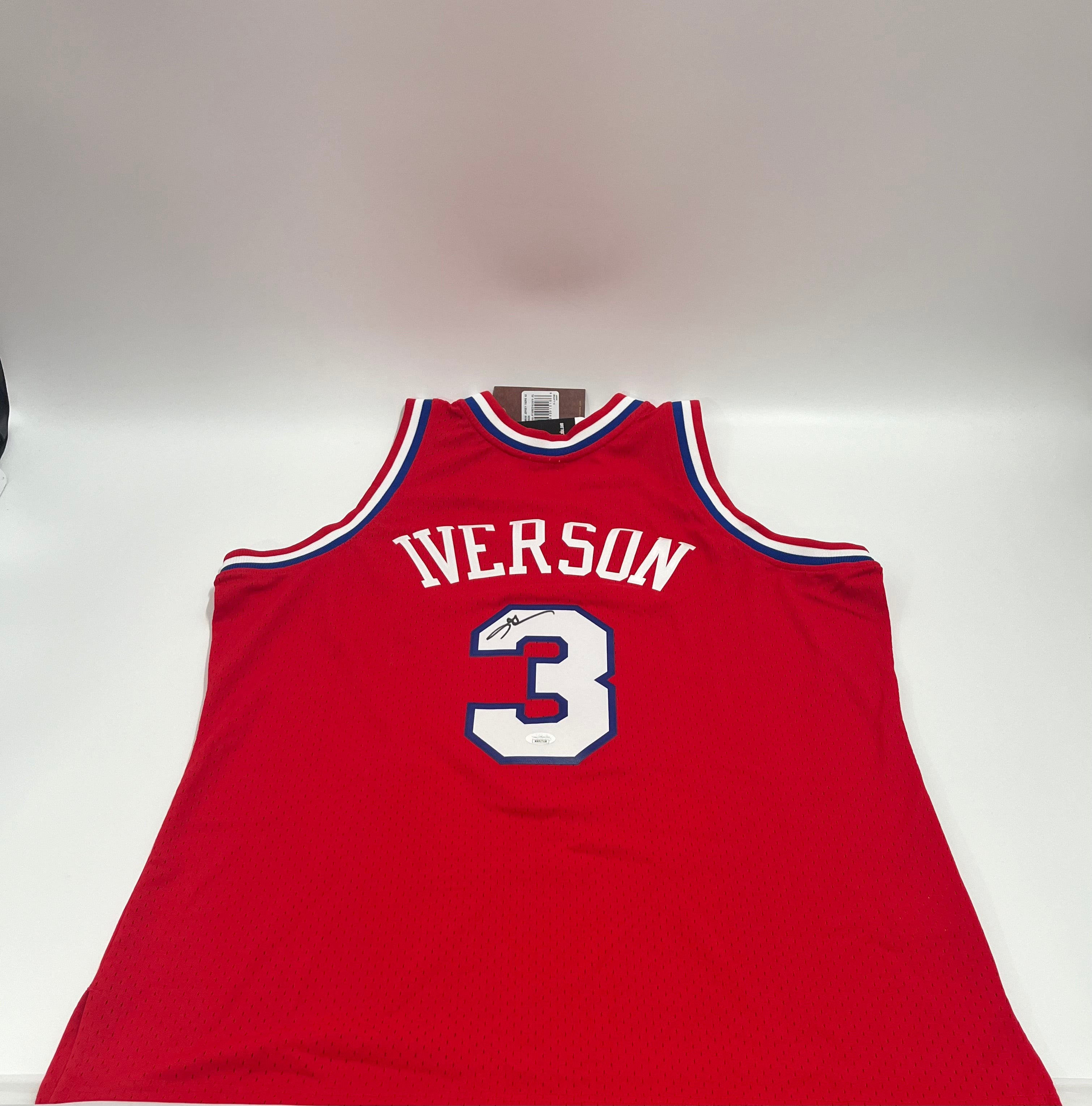 Allen Iverson Signed 76ers 2002-03 M&amp;N HWC Swgmn Jersey JSA (Red/White)