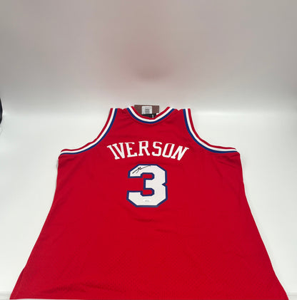 Allen Iverson Signed 76ers 2002-03 M&amp;N HWC Swgmn Jersey JSA (Red/White)