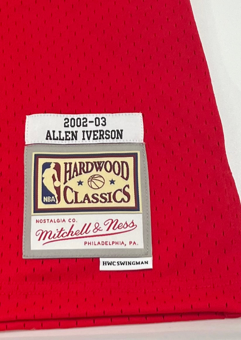 Allen Iverson Signed 76ers 2002-03 M&amp;N HWC Swgmn Jersey JSA (Red/White)
