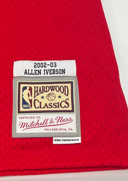 Allen Iverson Signed 76ers 2002-03 M&amp;N HWC Swgmn Jersey JSA (Red/White)
