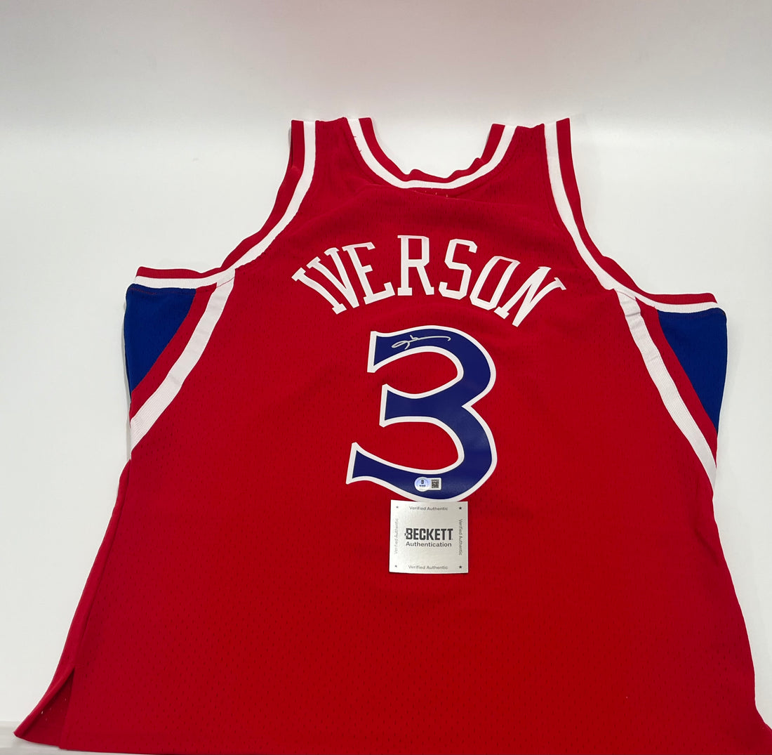 Allen Iverson Signed 76ers 96/97 Red M&amp;N HWC Swgmn Jersey BAS (Red/Blue)