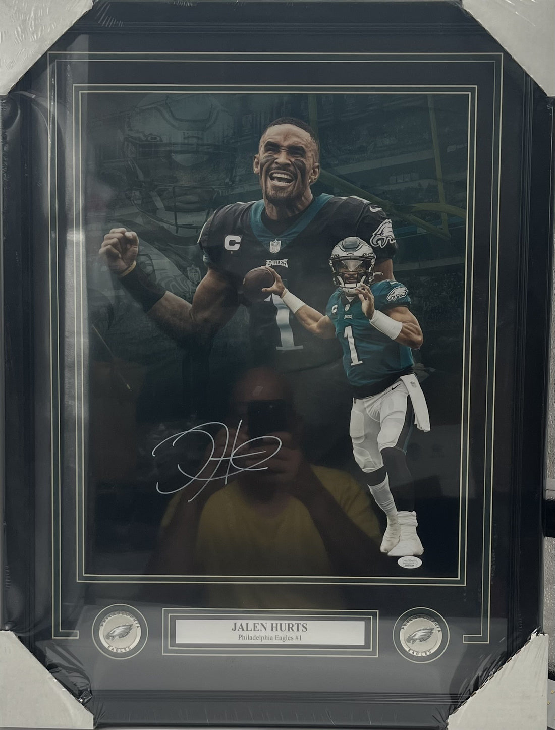 Jalen Hurts Signed Eagles Custom Framed Photo (JSA)