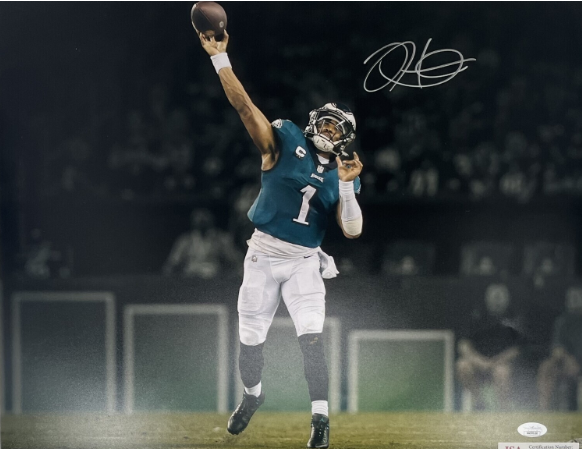 Jalen Hurts Signed throwing Philadelphia Eagles 16x20 Photo (JSA)