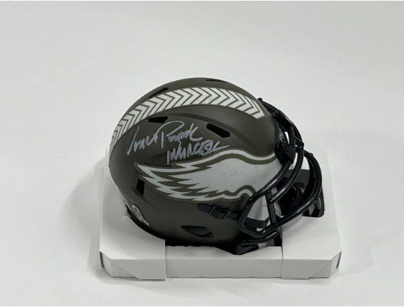 Vince Papale Signed Eagles Salute To Service Alternate Speed Mini Helmet Inscribed &quot;Invincible&quot;