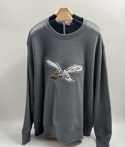 M&amp;N Gray Eagles NFL Snow Washed Fleece Crew Vintage (white) Logo