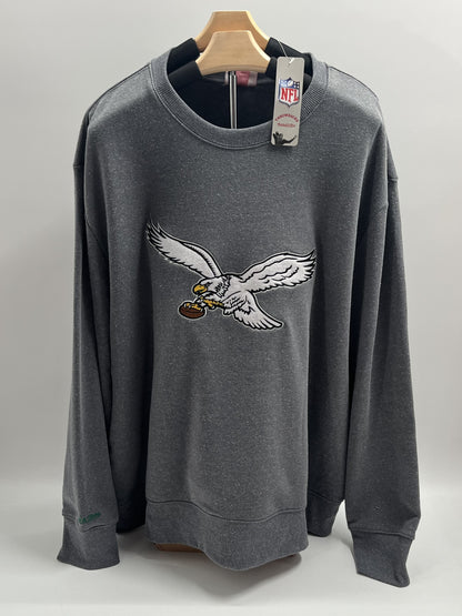 M&amp;N Gray Eagles NFL Snow Washed Fleece Crew Vintage (white) Logo