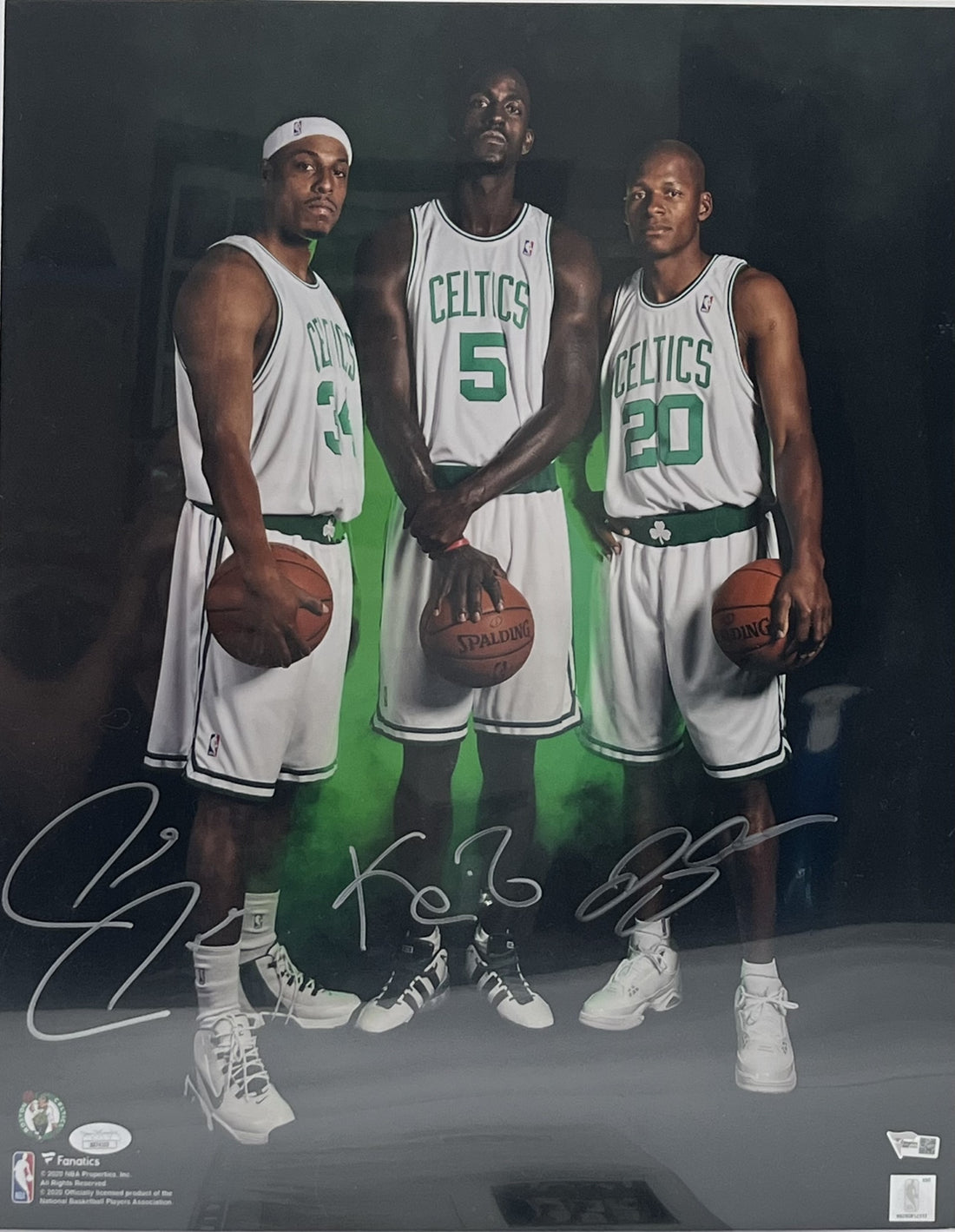 Kevin Garnett, Ray Allen &amp; Paul Pierce Signed Celtics 16x20 Photo (Fanatics &amp; JSA)